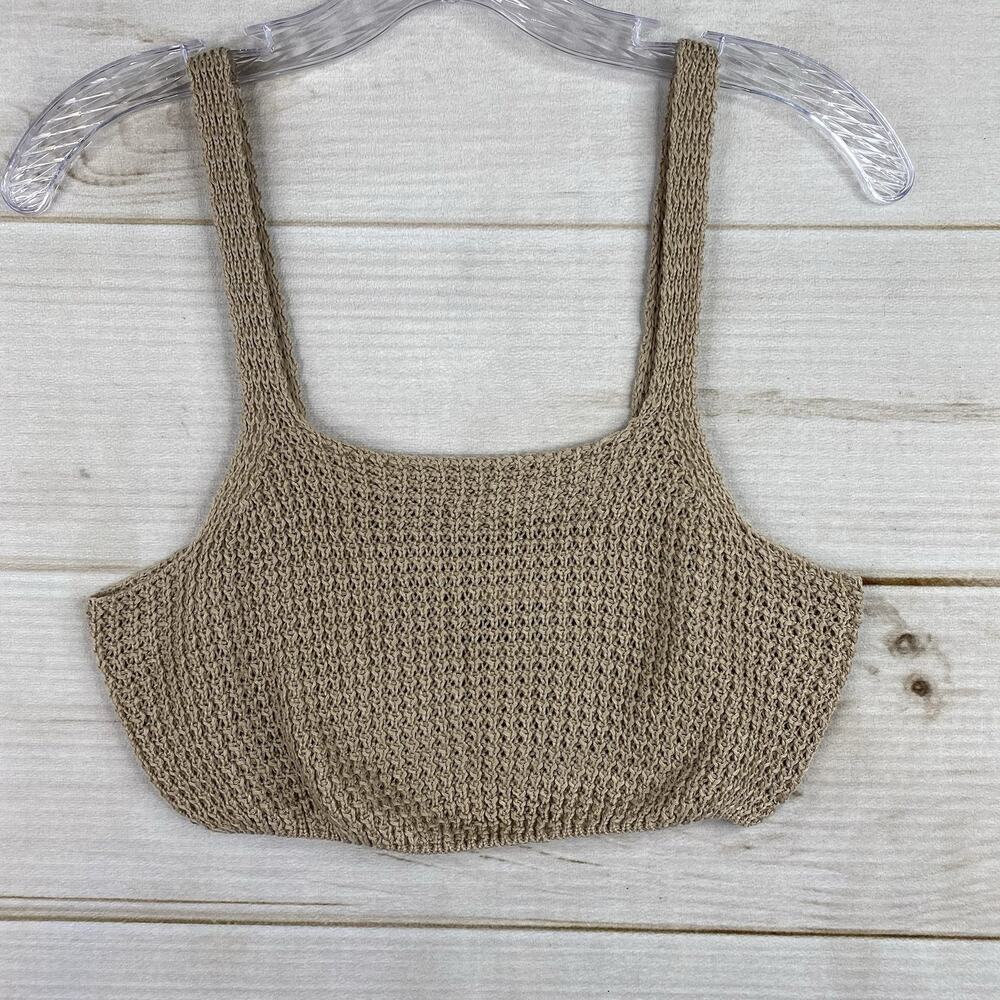 Shein Crop Top Sz S Tan Crochet Cami Bralette Open Knit Cottagecore Boho School